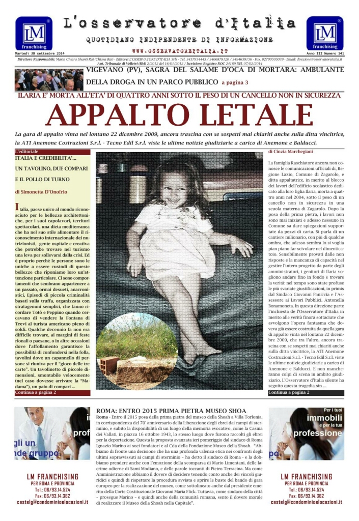L'osservatore d'Italia edizione del 30 Settembre 2014